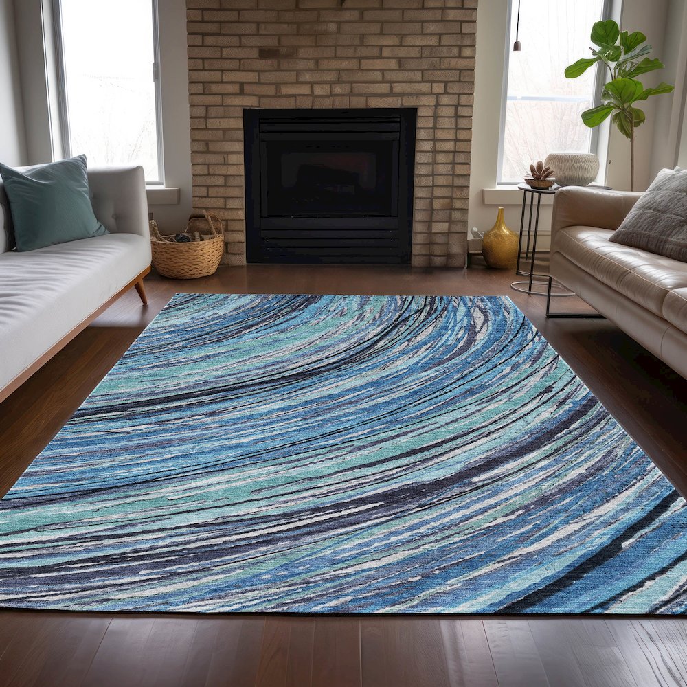 Machine Washable Indoor/Outdoor Chantille ACN2094 Blue 9' x 12' Rug