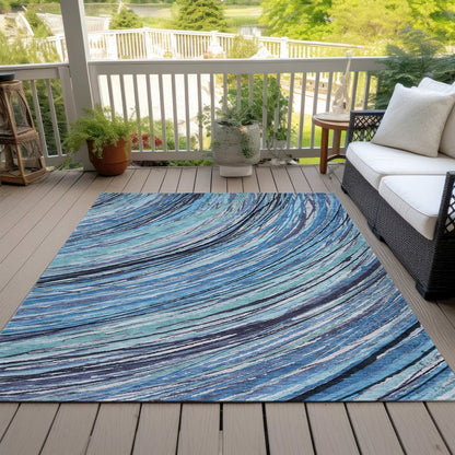 Machine Washable Indoor/Outdoor Chantille ACN2094 Blue 9' x 12' Rug