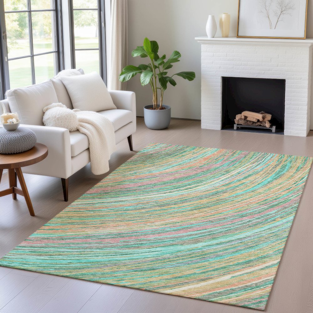Machine Washable Indoor/Outdoor Chantille ACN2094 Teal 9' x 12' Rug