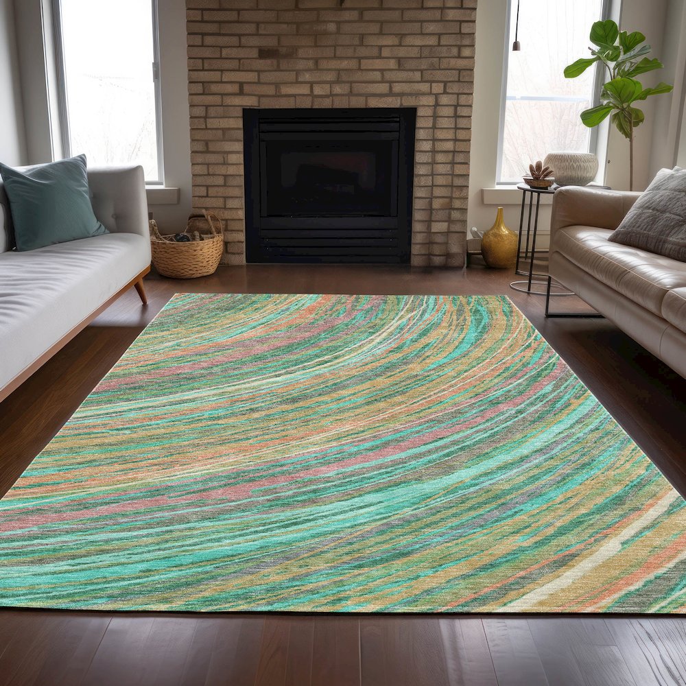 Machine Washable Indoor/Outdoor Chantille ACN2094 Teal 9' x 12' Rug