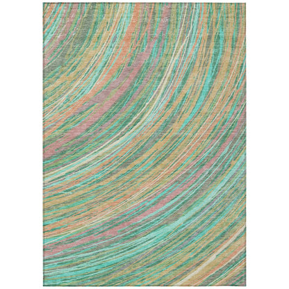 Machine Washable Indoor/Outdoor Chantille ACN2094 Teal 9' x 12' Rug