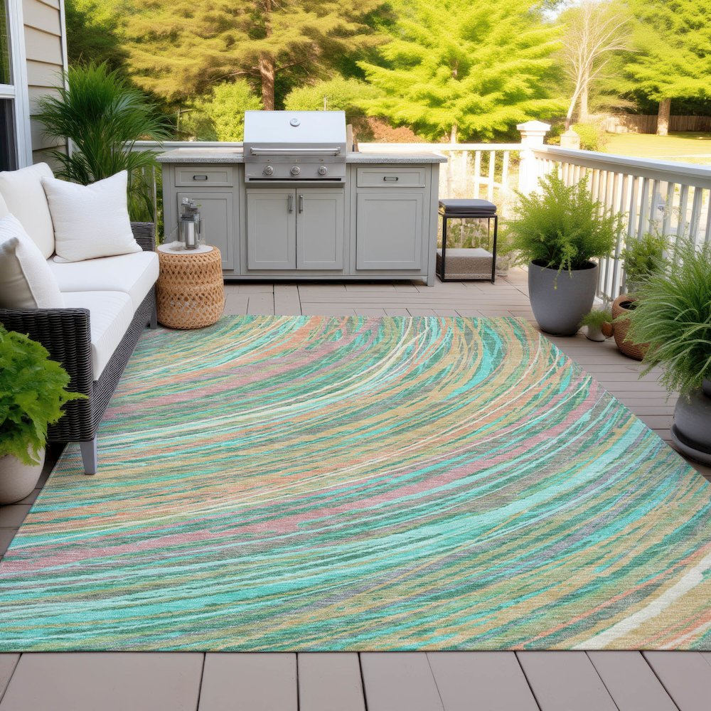 Machine Washable Indoor/Outdoor Chantille ACN2094 Teal 9' x 12' Rug