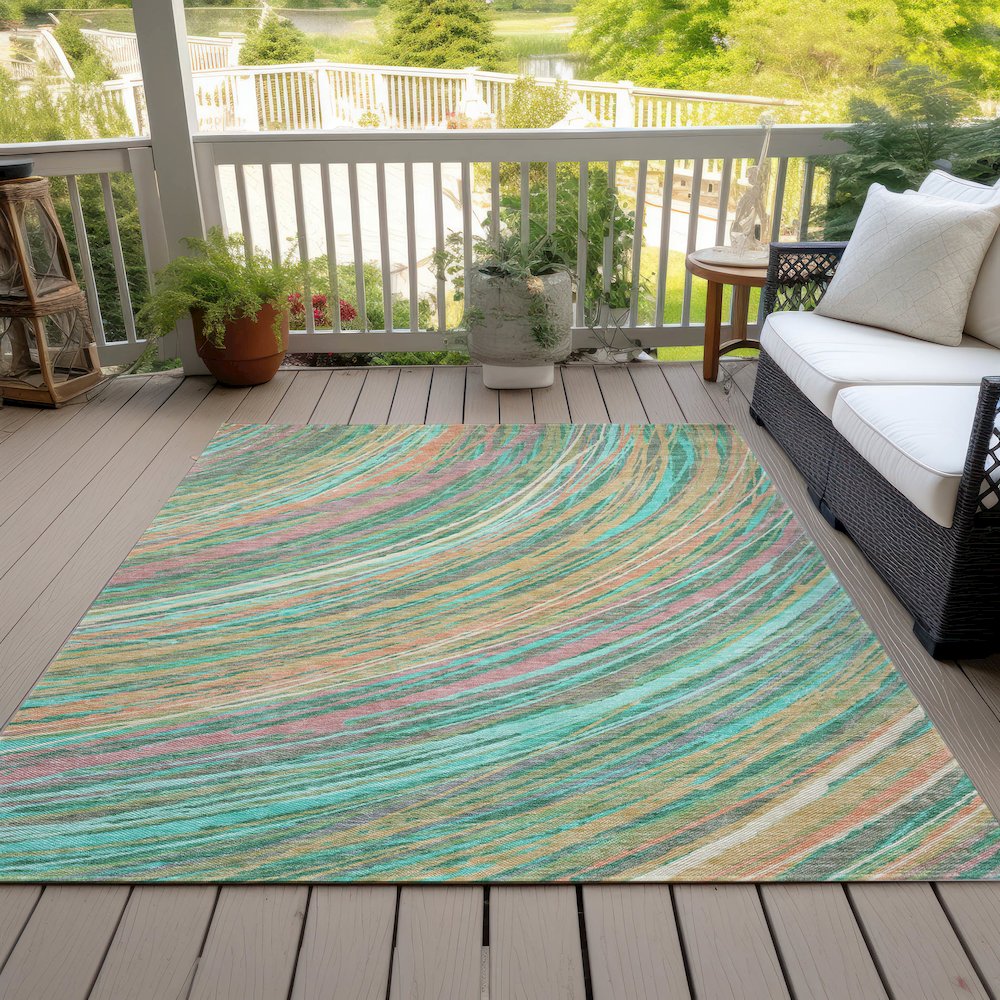 Machine Washable Indoor/Outdoor Chantille ACN2094 Teal 9' x 12' Rug