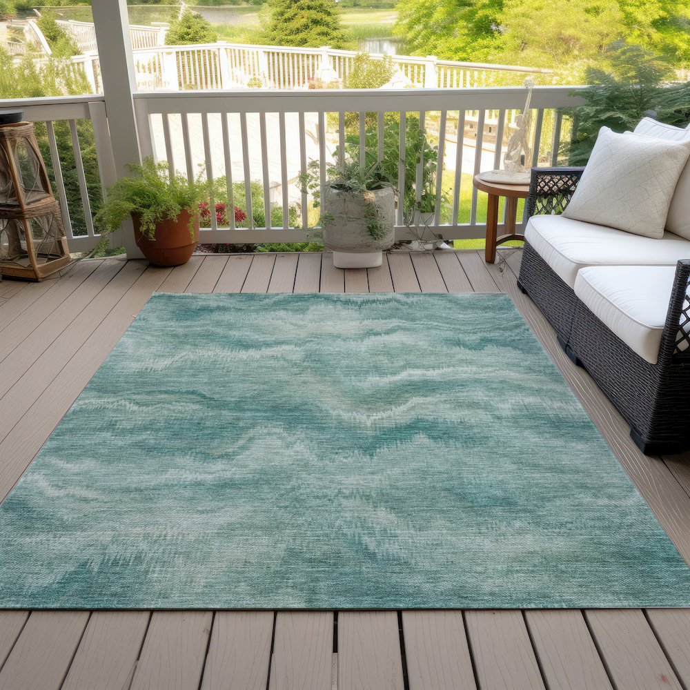 Machine Washable Indoor/Outdoor Chantille ACN2095 Teal 9' x 12' Rug