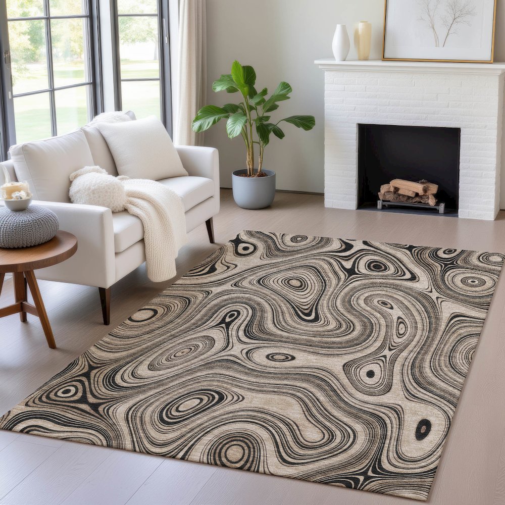 Machine Washable Indoor/Outdoor Chantille ACN2097 Beige 9' x 12' Rug