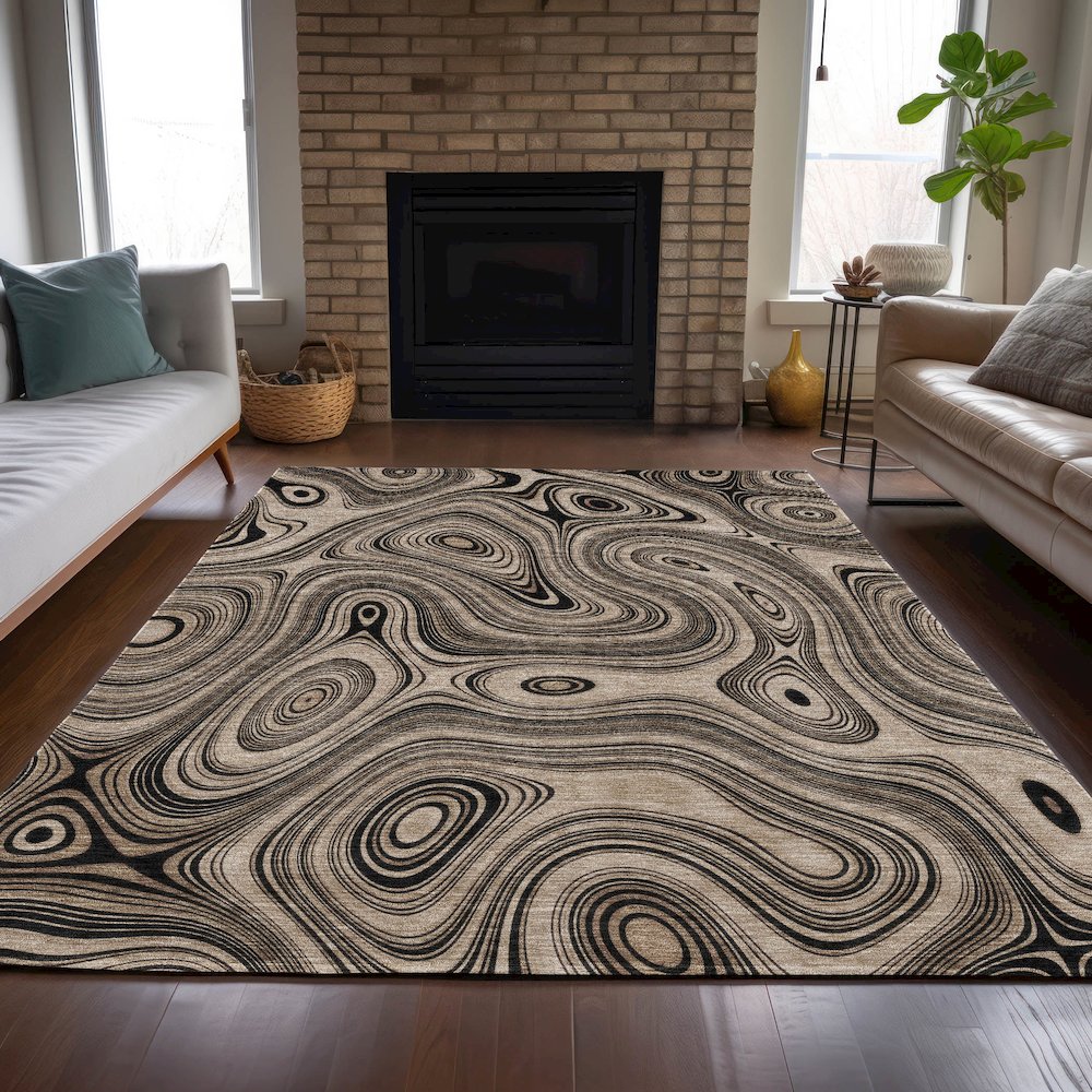 Machine Washable Indoor/Outdoor Chantille ACN2097 Beige 9' x 12' Rug