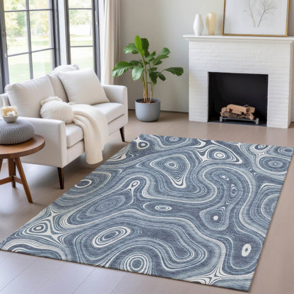 Machine Washable Indoor/Outdoor Chantille ACN2097 Blue 9' x 12' Rug