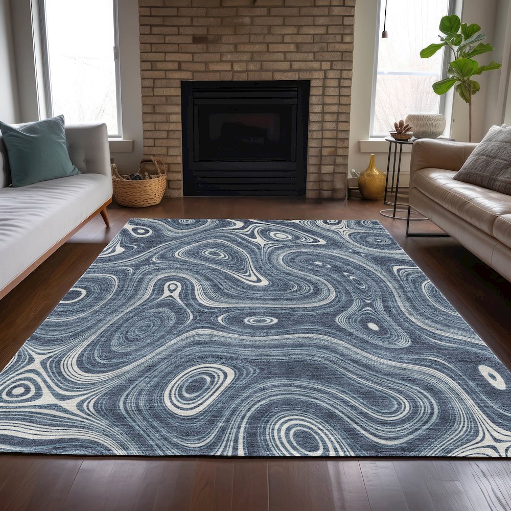 Machine Washable Indoor/Outdoor Chantille ACN2097 Blue 9' x 12' Rug