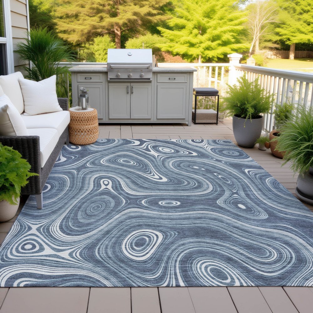 Machine Washable Indoor/Outdoor Chantille ACN2097 Blue 9' x 12' Rug