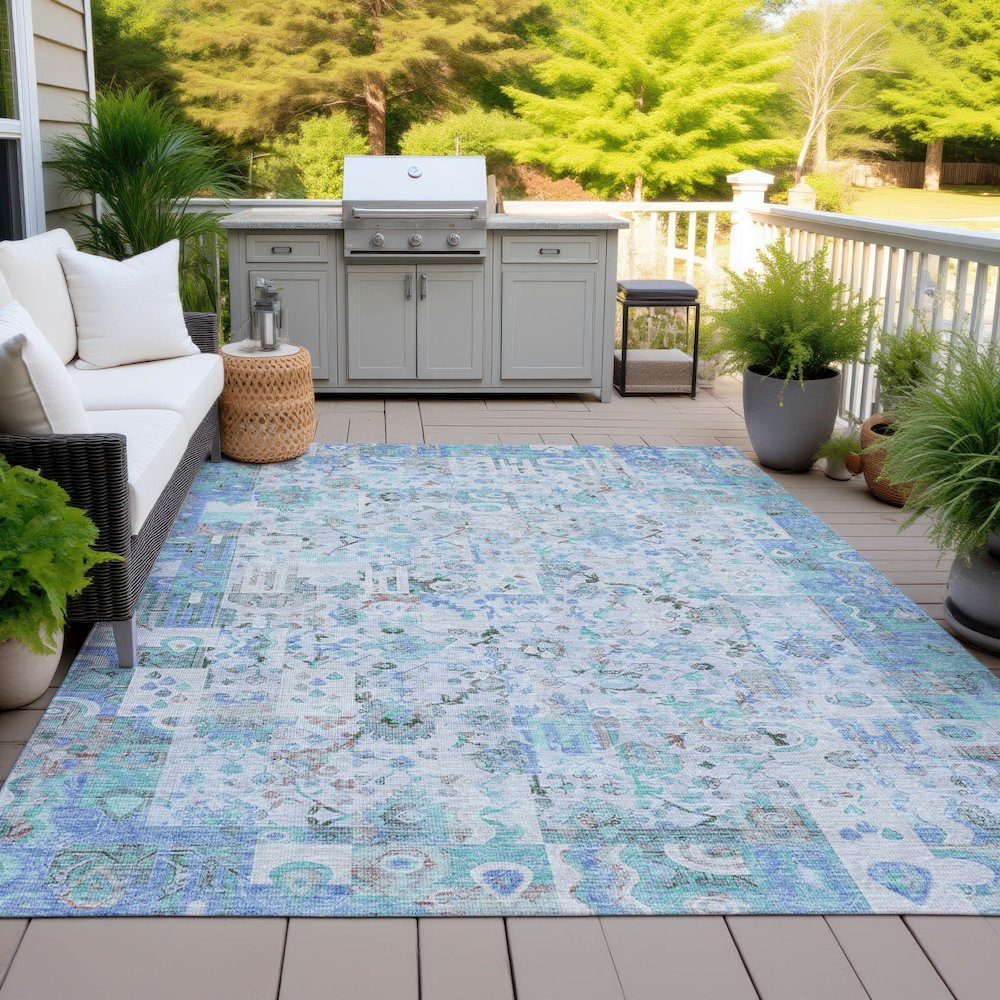 Machine Washable Indoor/Outdoor Chantille ACN2099 Blue 9' x 12' Rug