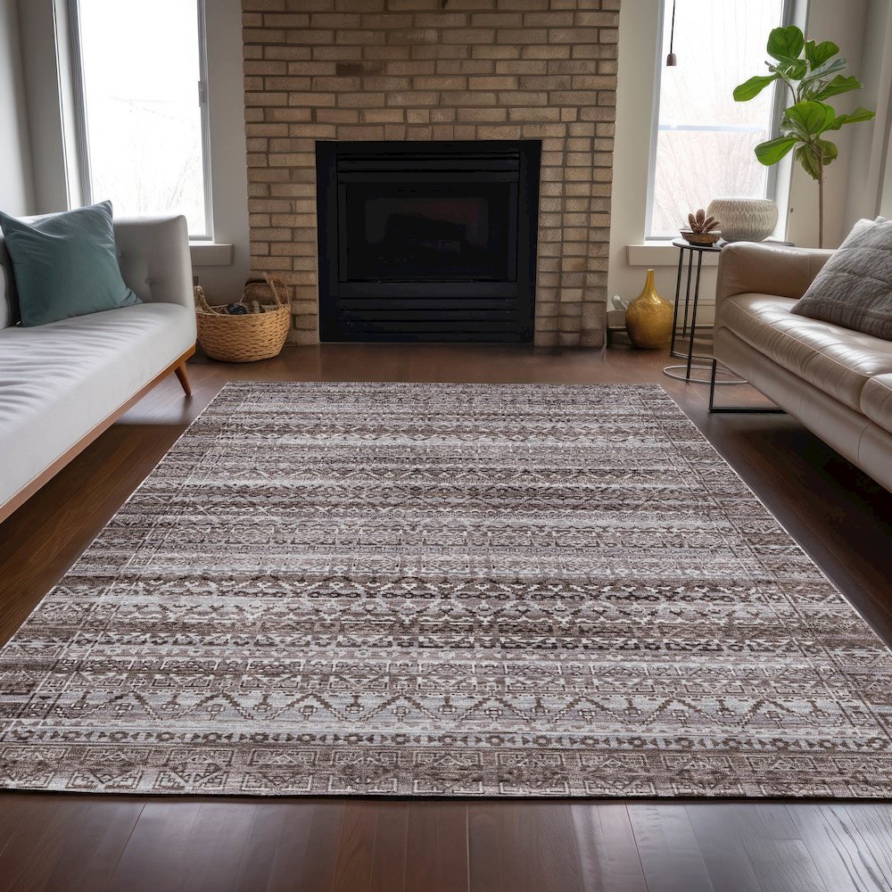 Machine Washable Indoor/Outdoor Chantille ACN2101 Brown 9' x 12' Rug