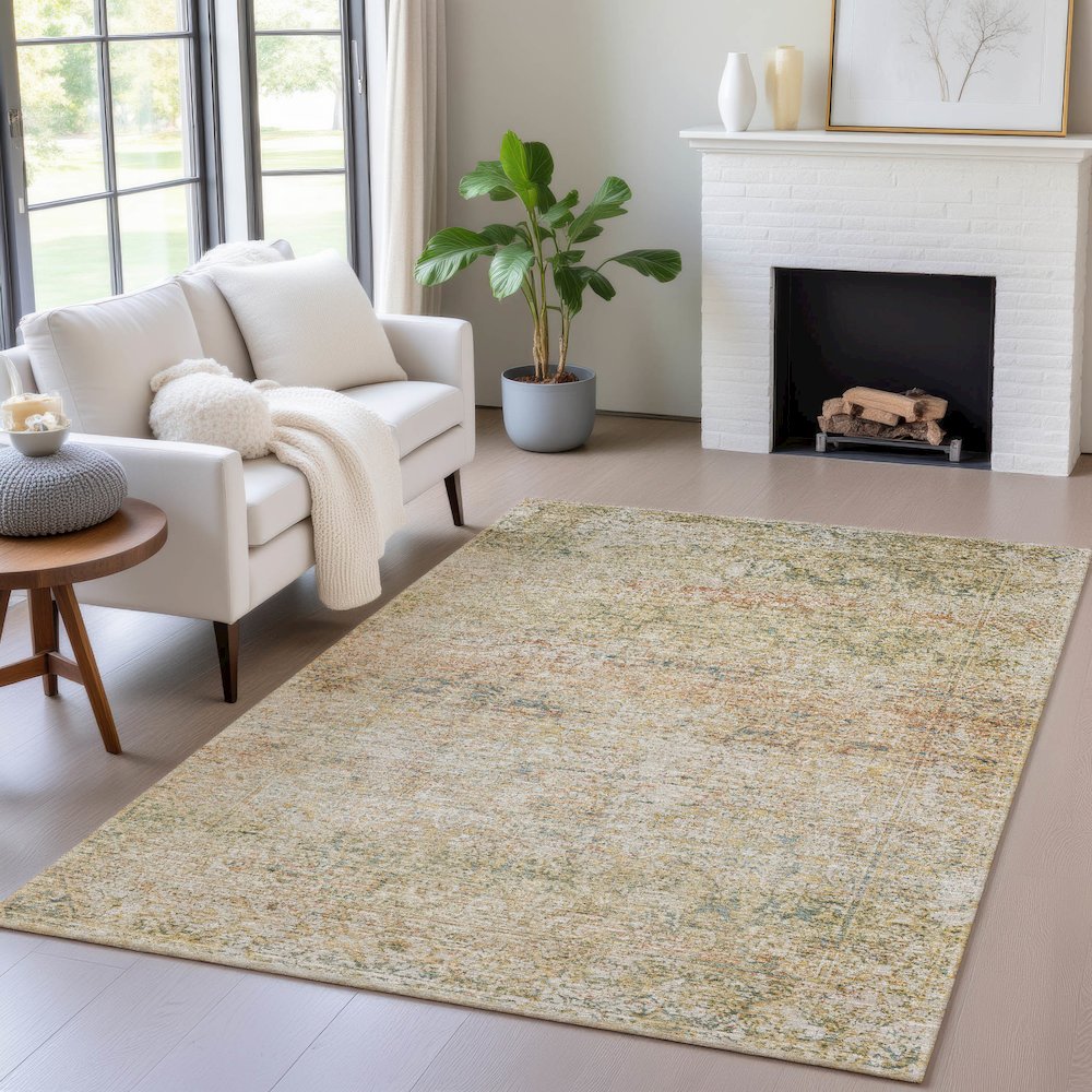 Machine Washable Indoor/Outdoor Chantille ACN2103 Gold 9' x 12' Rug