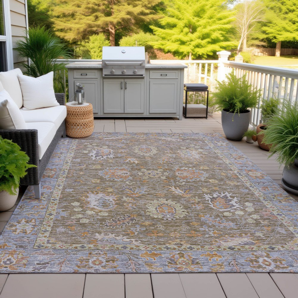 Machine Washable Indoor/Outdoor Chantille ACN2104 Brown 9' x 12' Rug