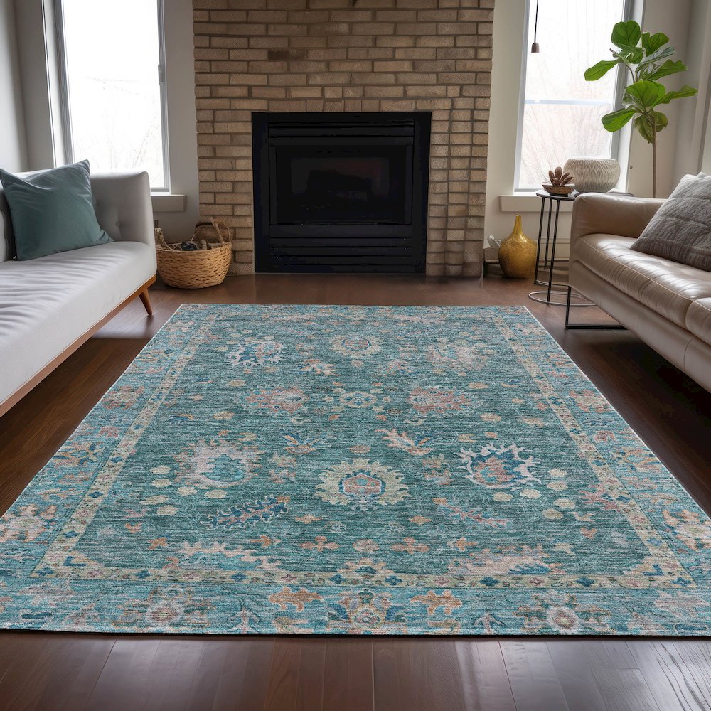 Machine Washable Indoor/Outdoor Chantille ACN2104 Teal 9' x 12' Rug