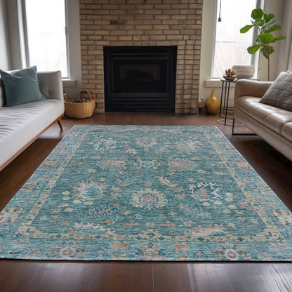 Machine Washable Indoor/Outdoor Chantille ACN2104 Teal 9' x 12' Rug