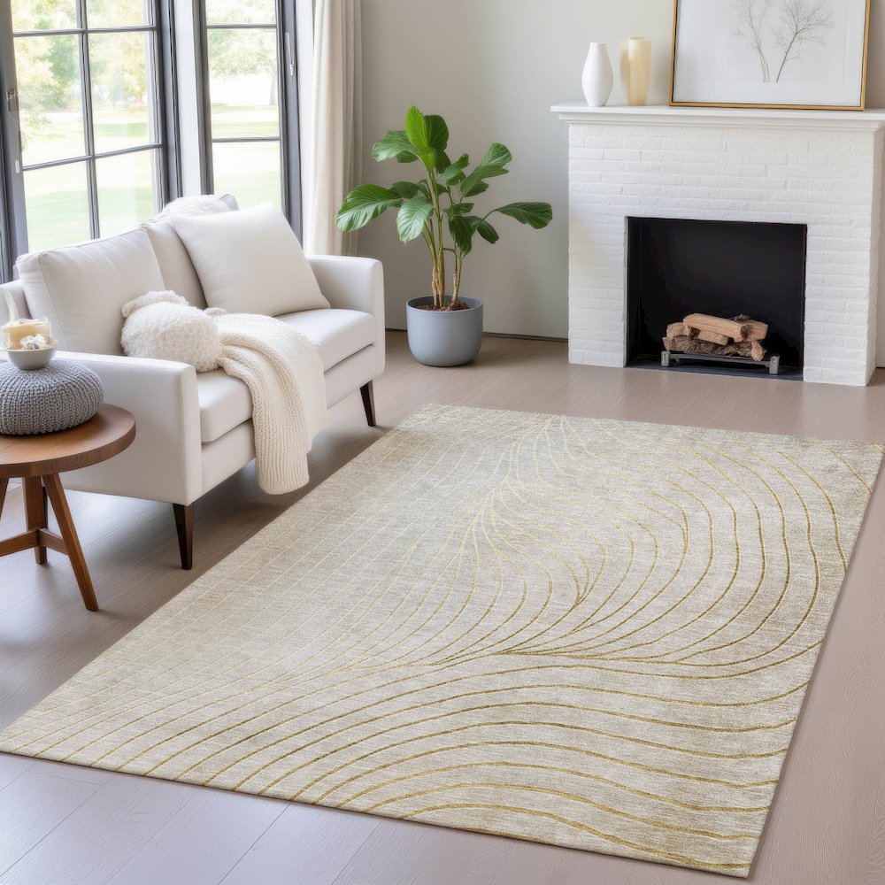 Machine Washable Indoor/Outdoor Chantille ACN2107 Beige 9' x 12' Rug