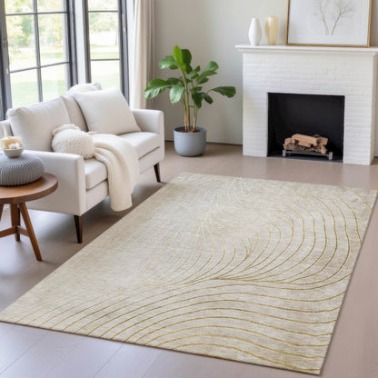 Machine Washable Indoor/Outdoor Chantille ACN2107 Beige 9' x 12' Rug