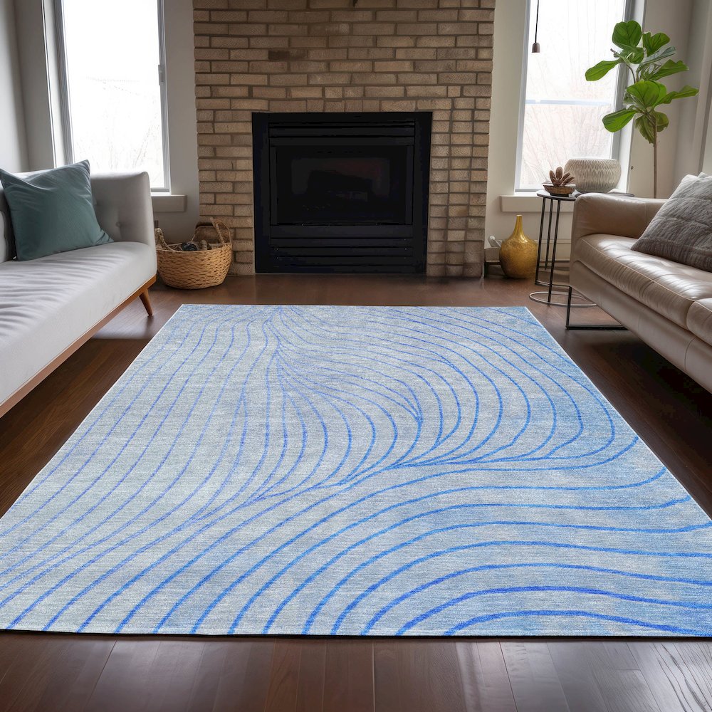 Machine Washable Indoor/Outdoor Chantille ACN2107 Blue 9' x 12' Rug