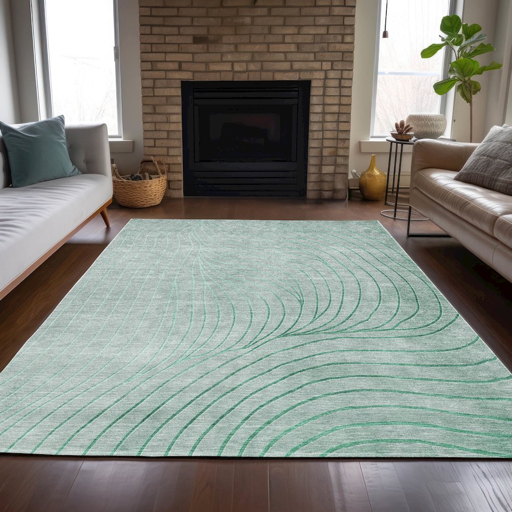 Machine Washable Indoor/Outdoor Chantille ACN2107 Mint 9' x 12' Rug