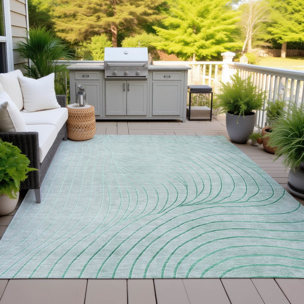 Machine Washable Indoor/Outdoor Chantille ACN2107 Mint 9' x 12' Rug