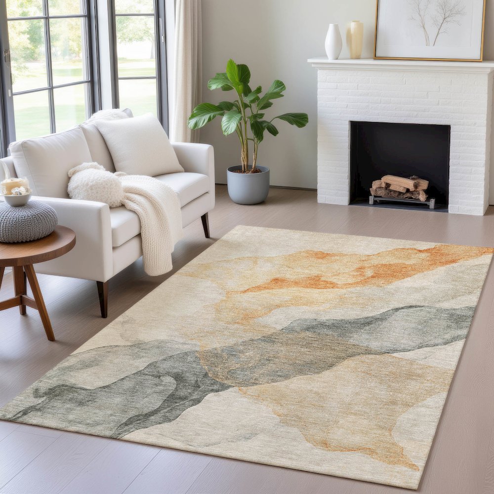 Machine Washable Indoor/Outdoor Chantille ACN2109 Orange 9' x 12' Rug