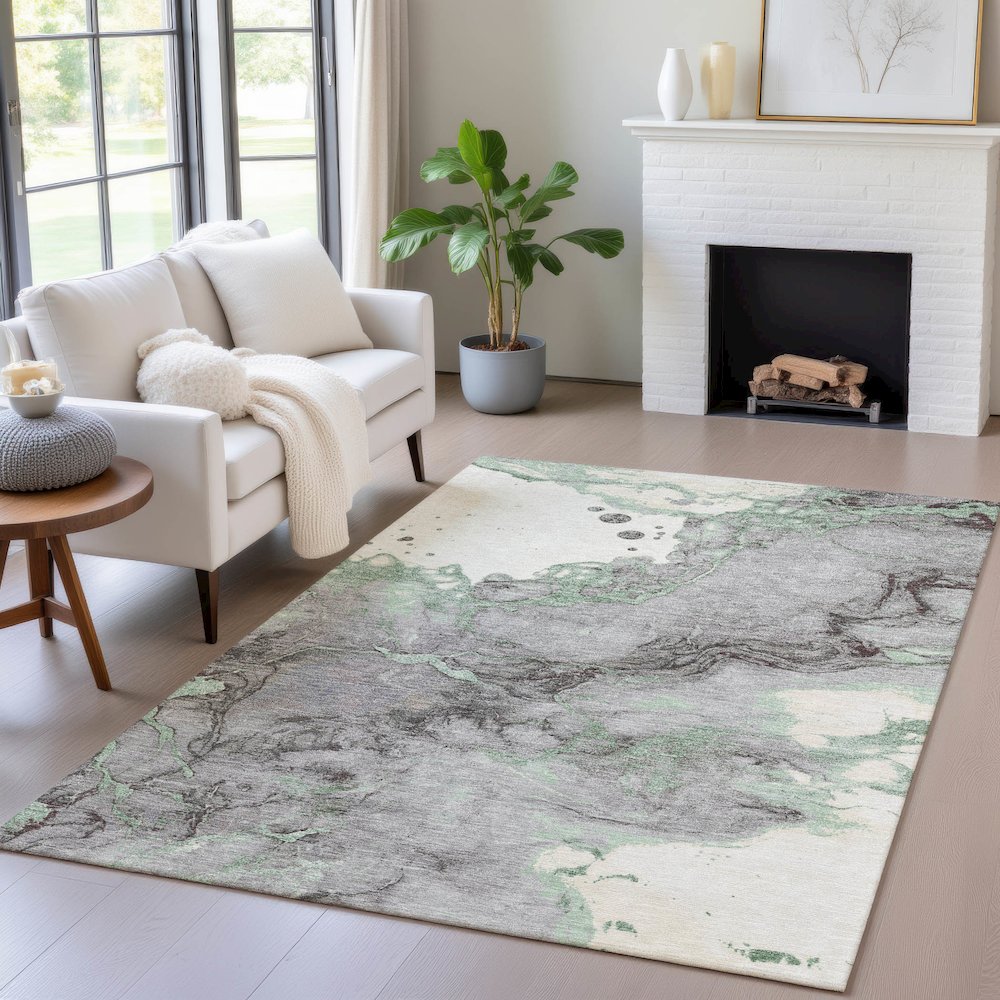 Machine Washable Indoor/Outdoor Chantille ACN2110 Green 9' x 12' Rug