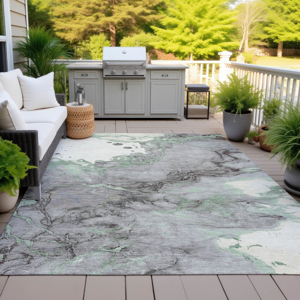 Machine Washable Indoor/Outdoor Chantille ACN2110 Green 9' x 12' Rug