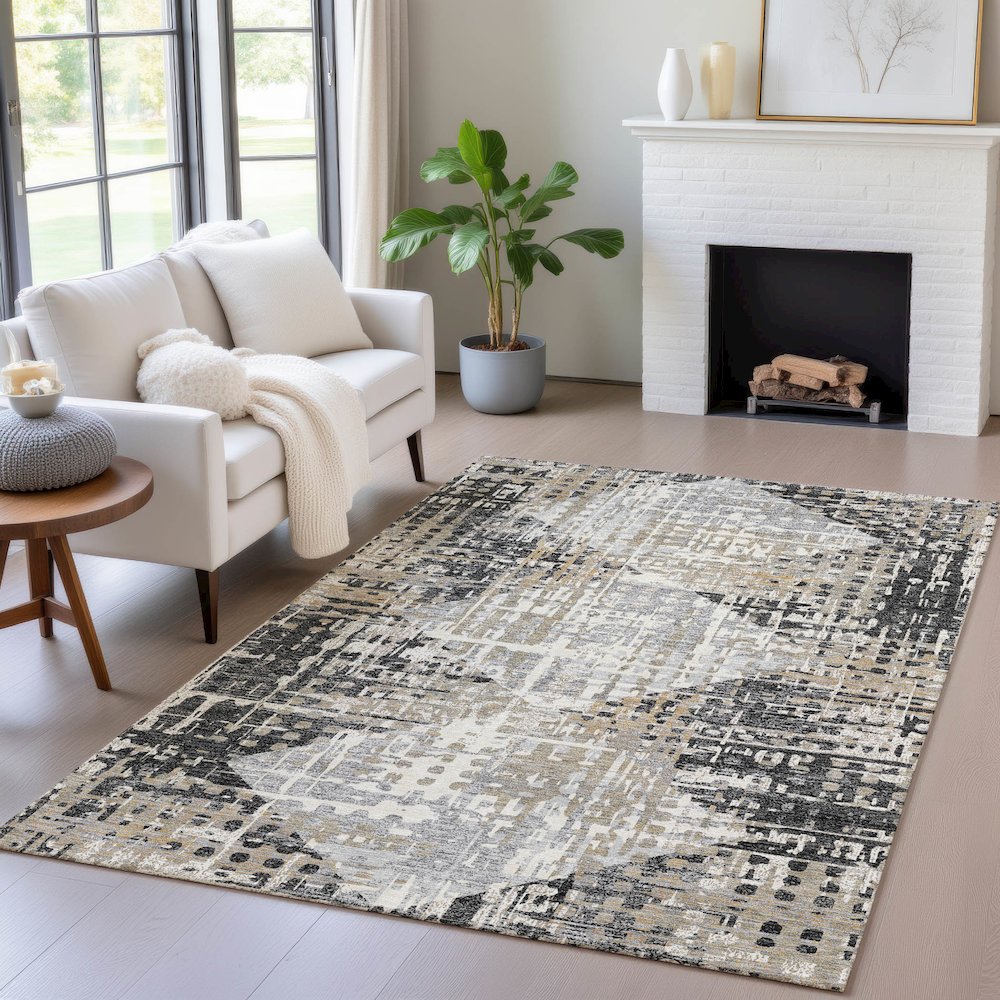 Machine Washable Indoor/Outdoor Chantille ACN2116 Black 9' x 12' Rug