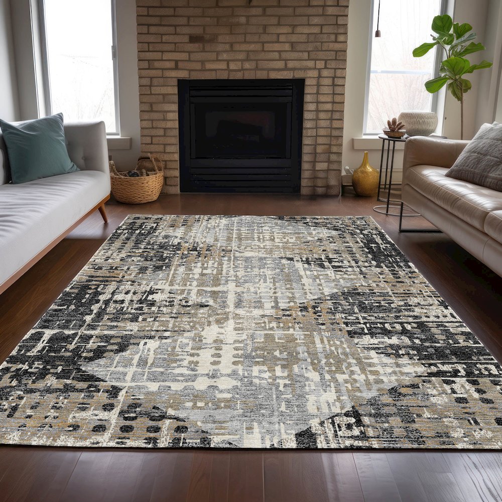 Machine Washable Indoor/Outdoor Chantille ACN2116 Black 9' x 12' Rug