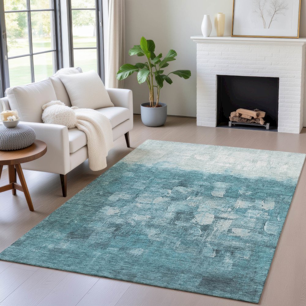 Machine Washable Indoor/Outdoor Chantille ACN2119 Teal 9' x 12' Rug