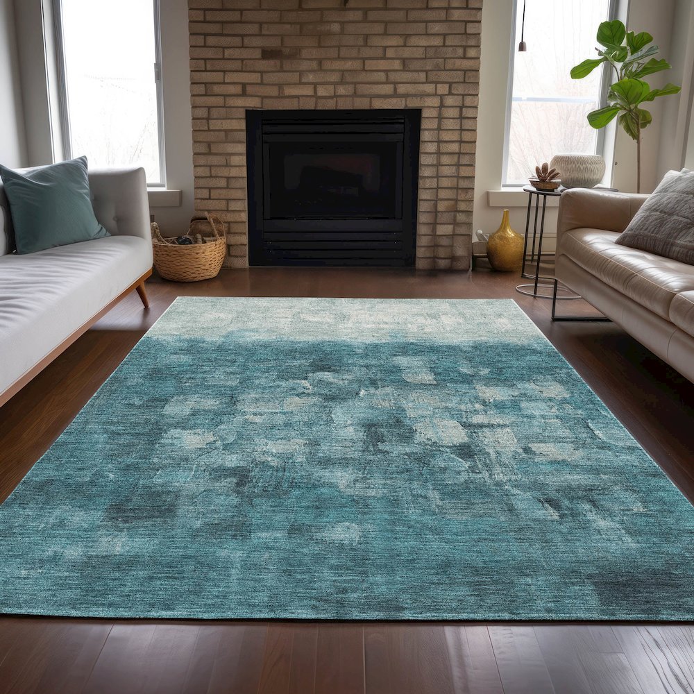 Machine Washable Indoor/Outdoor Chantille ACN2119 Teal 9' x 12' Rug