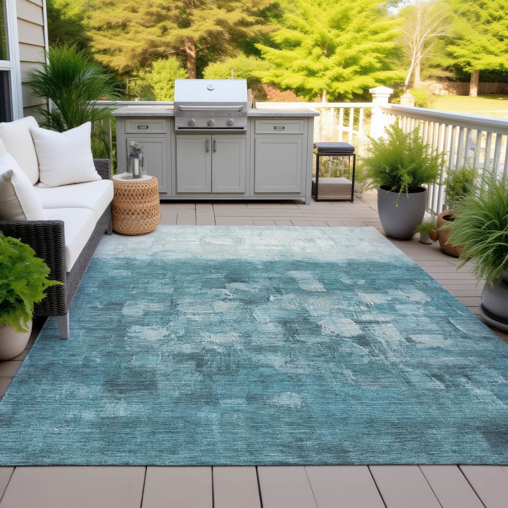 Machine Washable Indoor/Outdoor Chantille ACN2119 Teal 9' x 12' Rug