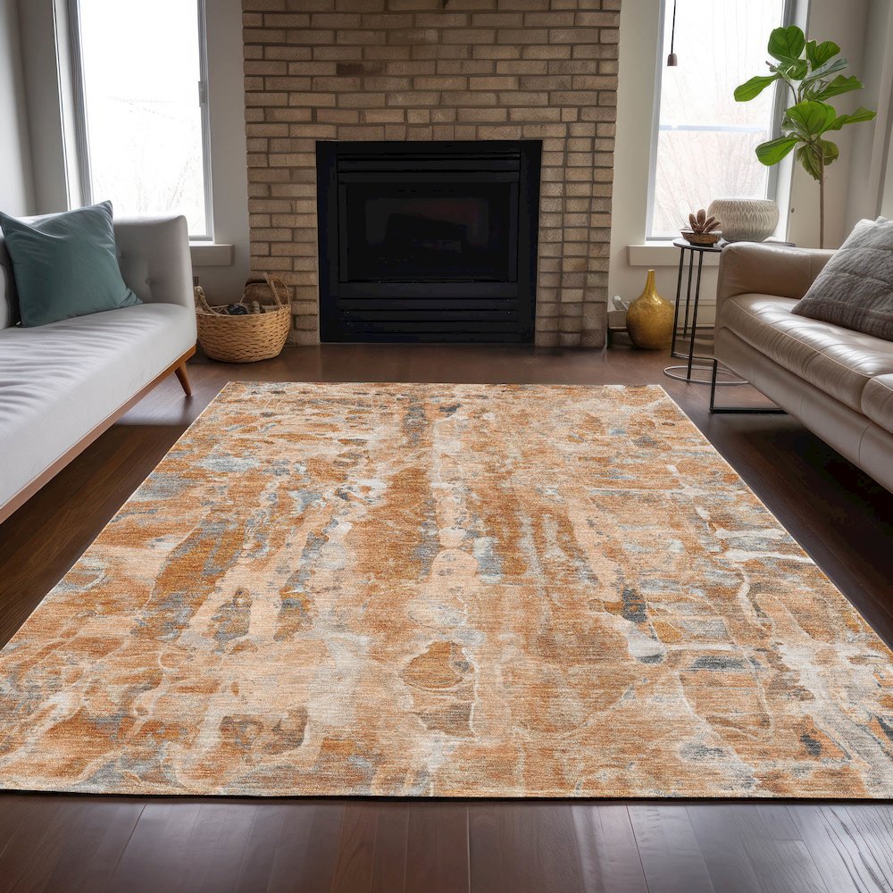 Machine Washable Indoor/Outdoor Chantille ACN2120 Orange 9' x 12' Rug