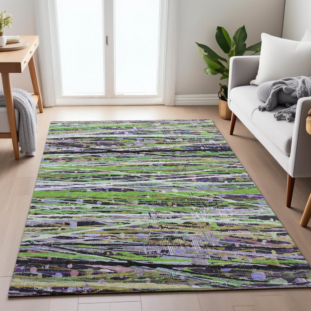 Machine Washable Indoor/Outdoor Chantille ACN2125 Green 9' x 12' Rug