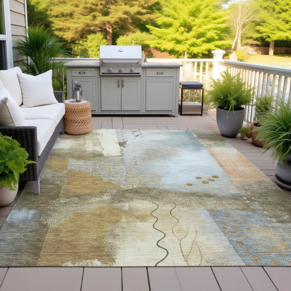 Machine Washable Indoor/Outdoor Chantille ACN2127 Brown 9' x 12' Rug