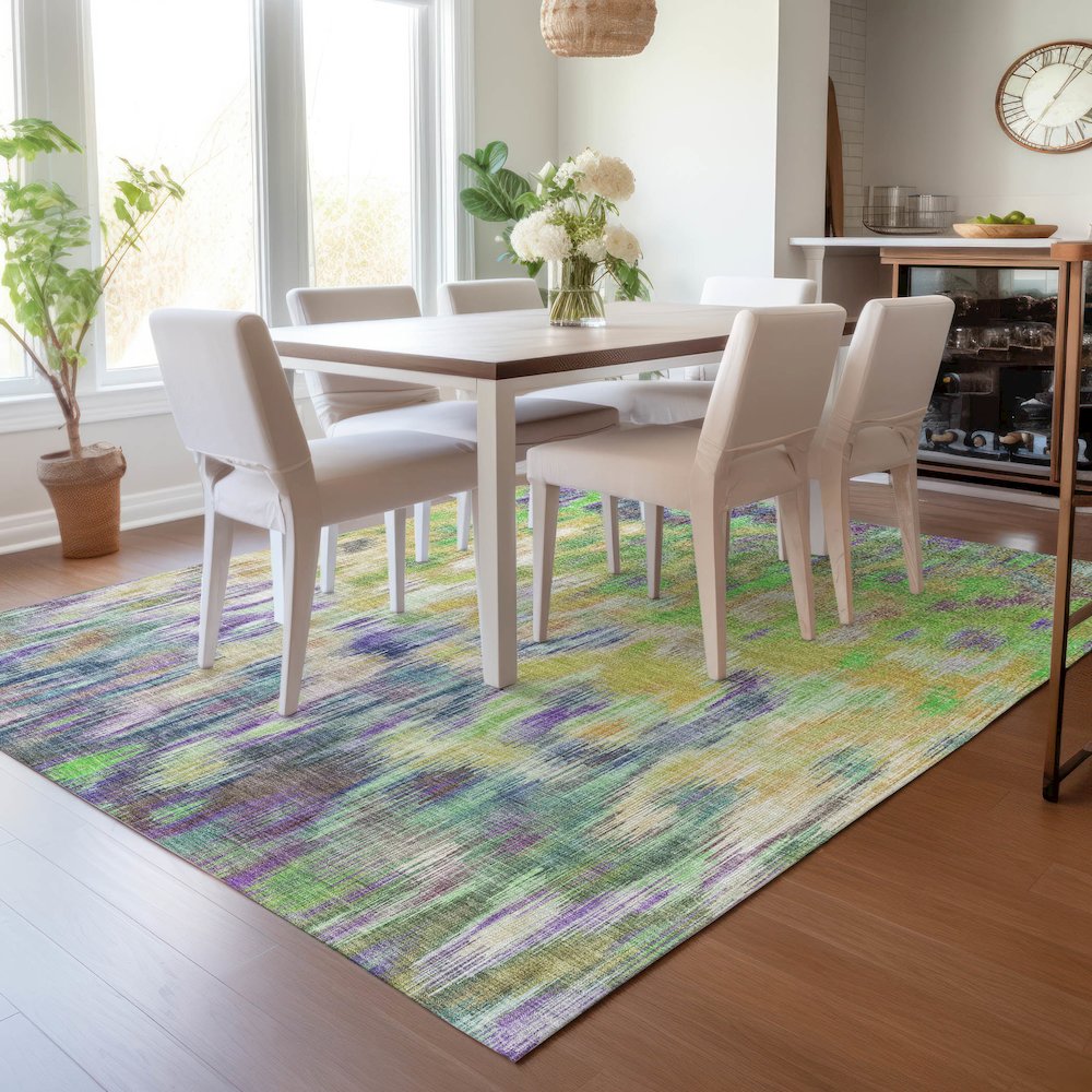 Machine Washable Indoor/Outdoor Chantille ACN2129 Green 9' x 12' Rug