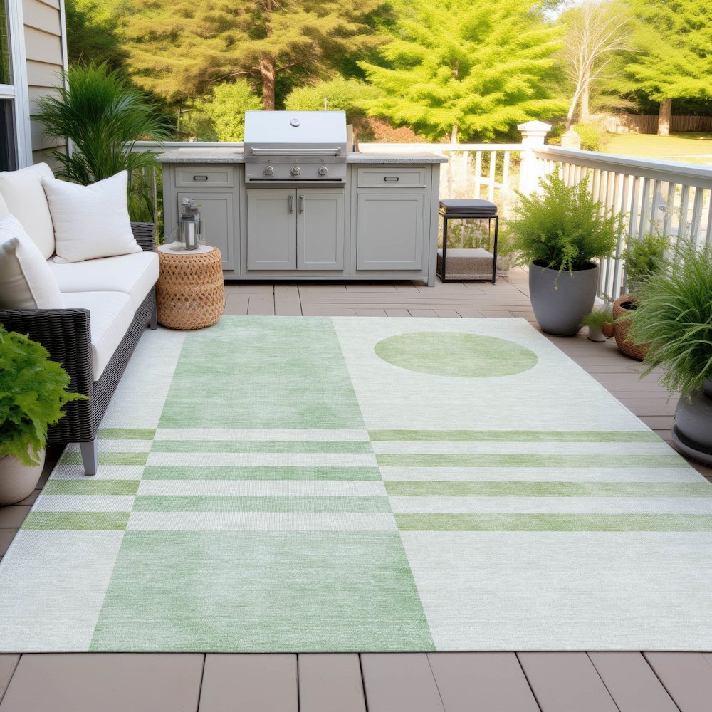 Machine Washable Indoor/Outdoor Chantille ACN2131 Green 9' x 12' Rug
