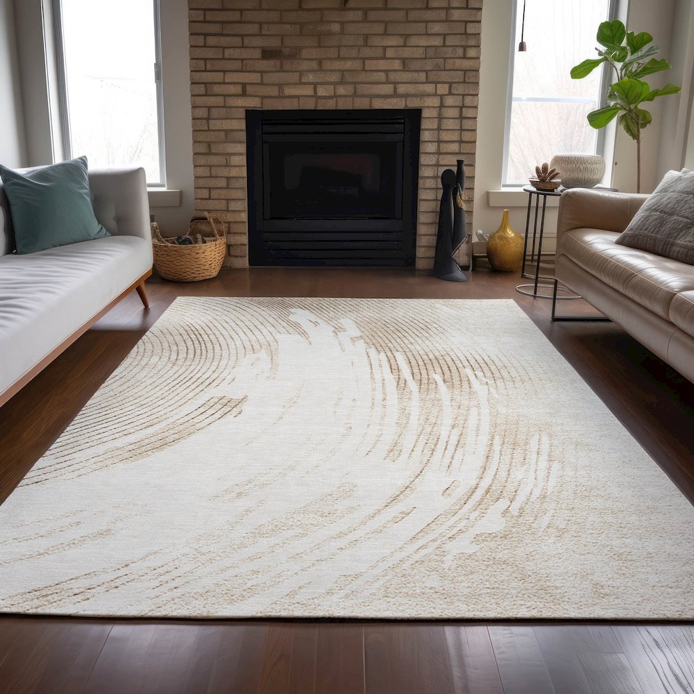 Machine Washable Indoor/Outdoor Chantille ACN2133 Brown 9' x 12' Rug
