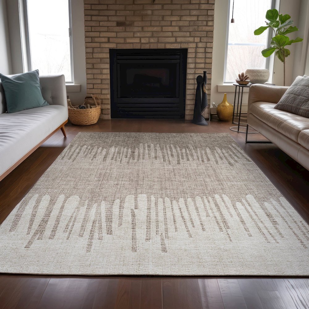 Machine Washable Indoor/Outdoor Chantille ACN2135 Brown 9' x 12' Rug