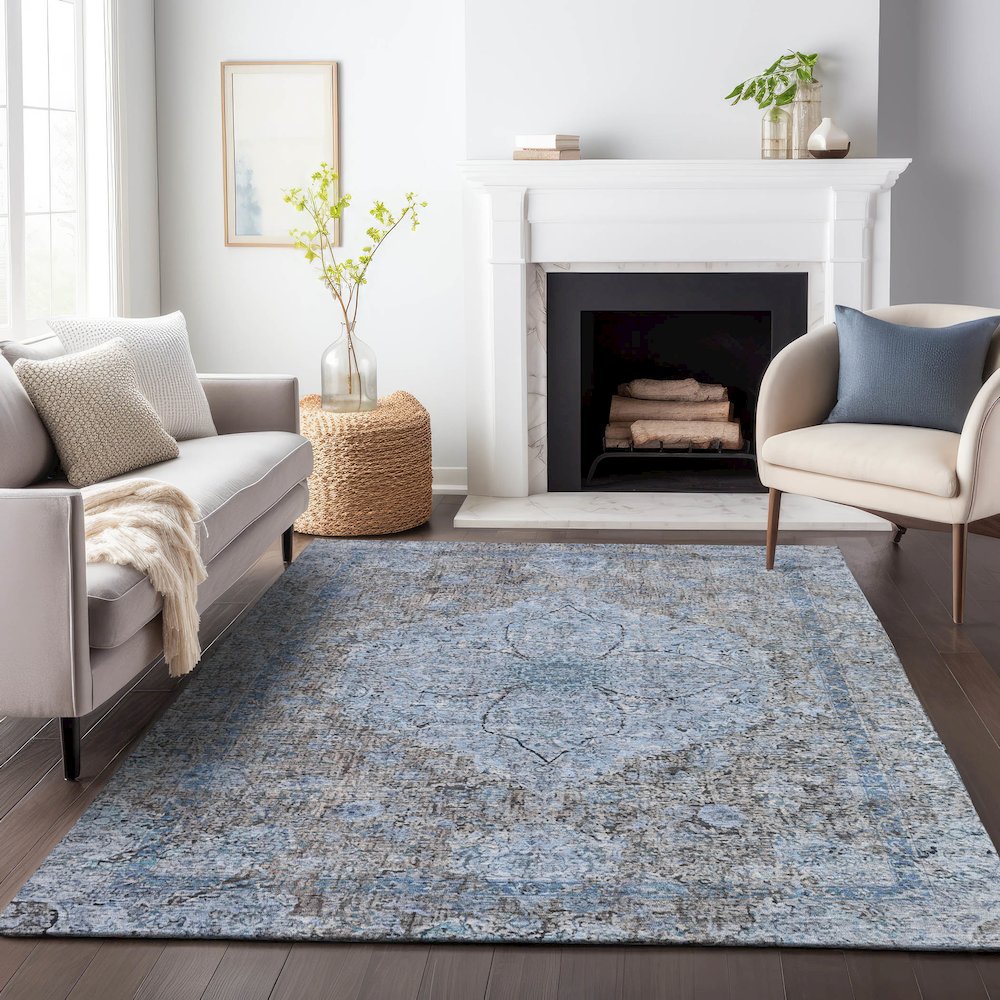 Machine Washable Indoor/Outdoor Chantille ACN2136 Gray 9' x 12' Rug