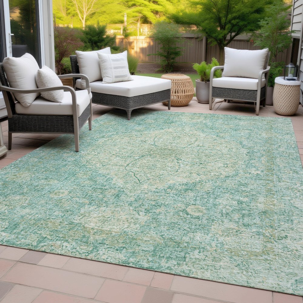 Machine Washable Indoor/Outdoor Chantille ACN2136 Teal 9' x 12' Rug