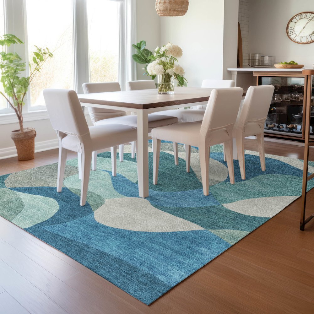 Machine Washable Indoor/Outdoor Chantille ACN2141 Teal 9' x 12' Rug