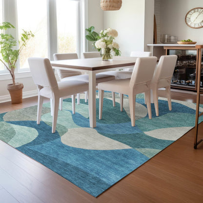 Machine Washable Indoor/Outdoor Chantille ACN2141 Teal 9' x 12' Rug