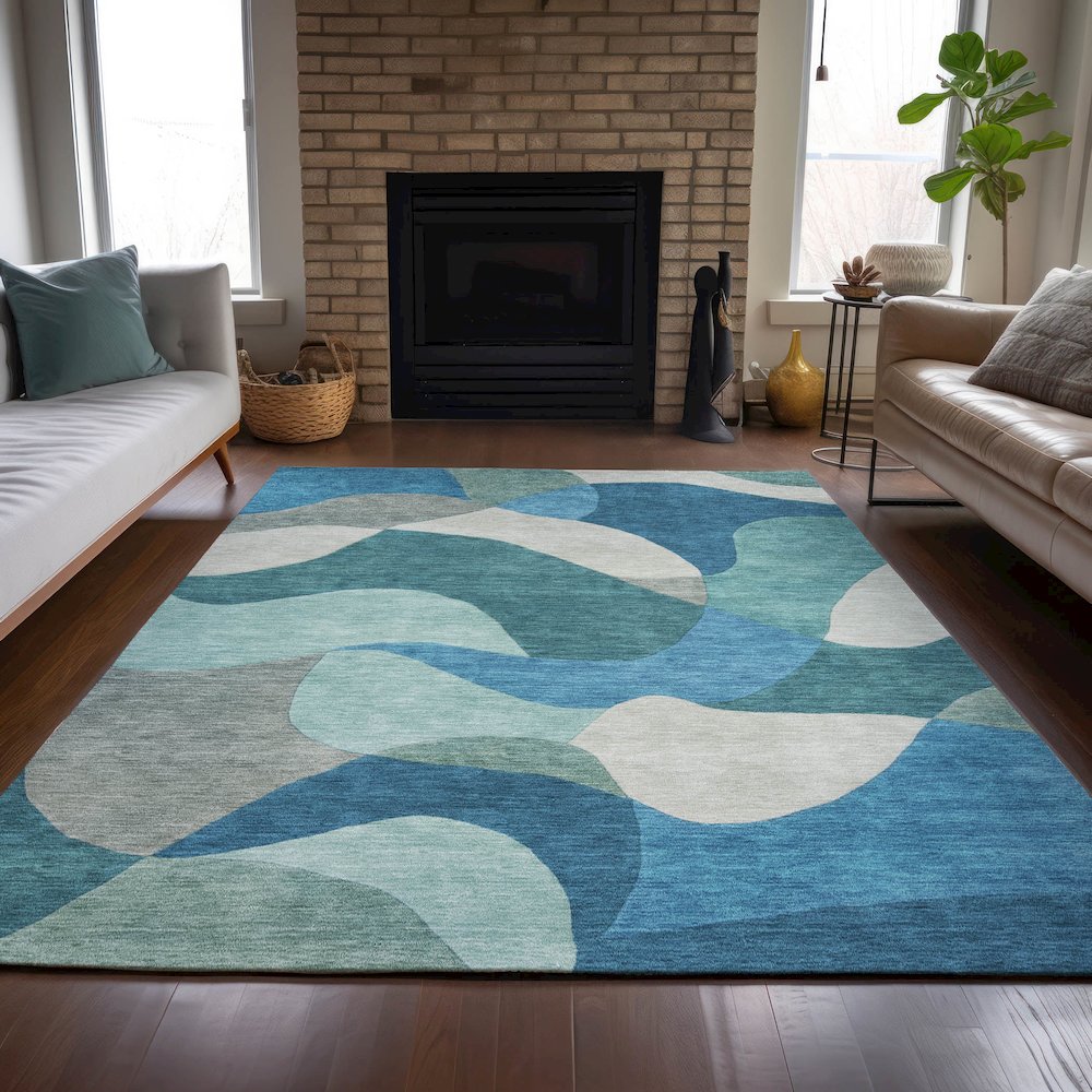 Machine Washable Indoor/Outdoor Chantille ACN2141 Teal 9' x 12' Rug
