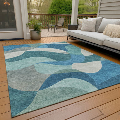 Machine Washable Indoor/Outdoor Chantille ACN2141 Teal 9' x 12' Rug