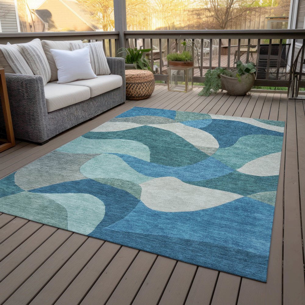 Machine Washable Indoor/Outdoor Chantille ACN2141 Teal 9' x 12' Rug