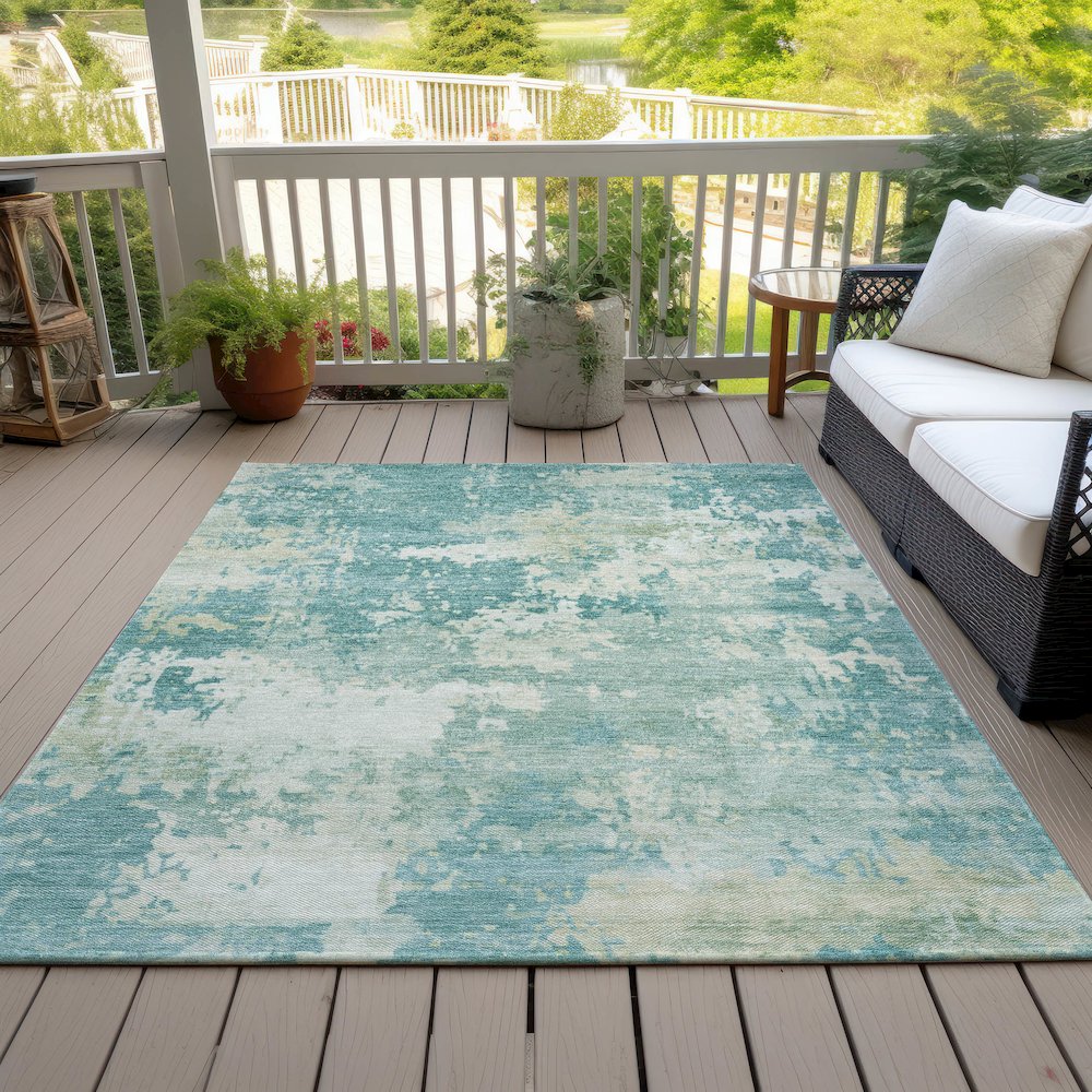 Machine Washable Indoor/Outdoor Chantille ACN2142 Teal 9' x 12' Rug