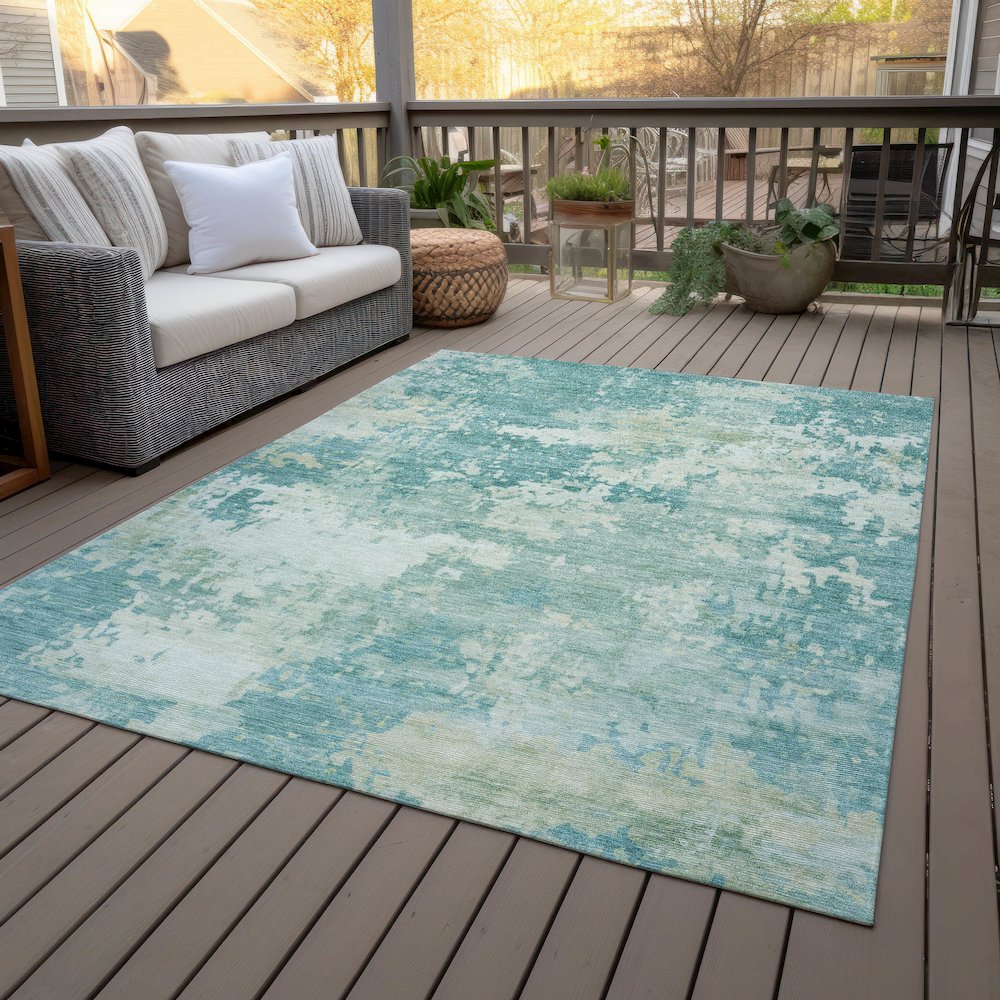Machine Washable Indoor/Outdoor Chantille ACN2142 Teal 9' x 12' Rug