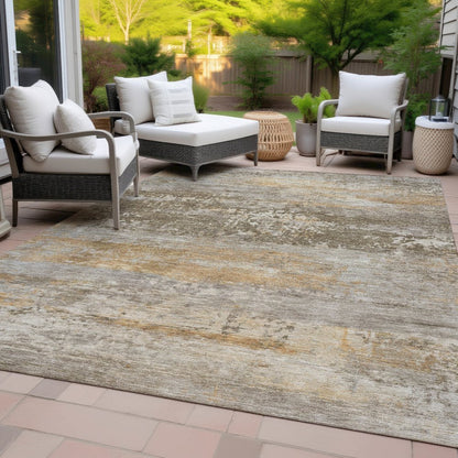 Machine Washable Indoor/Outdoor Chantille ACN2146 Brown 9' x 12' Rug