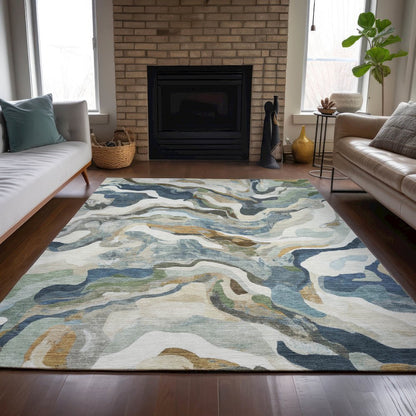 Machine Washable Indoor/Outdoor Chantille ACN2162 Denim 9' x 12' Rug